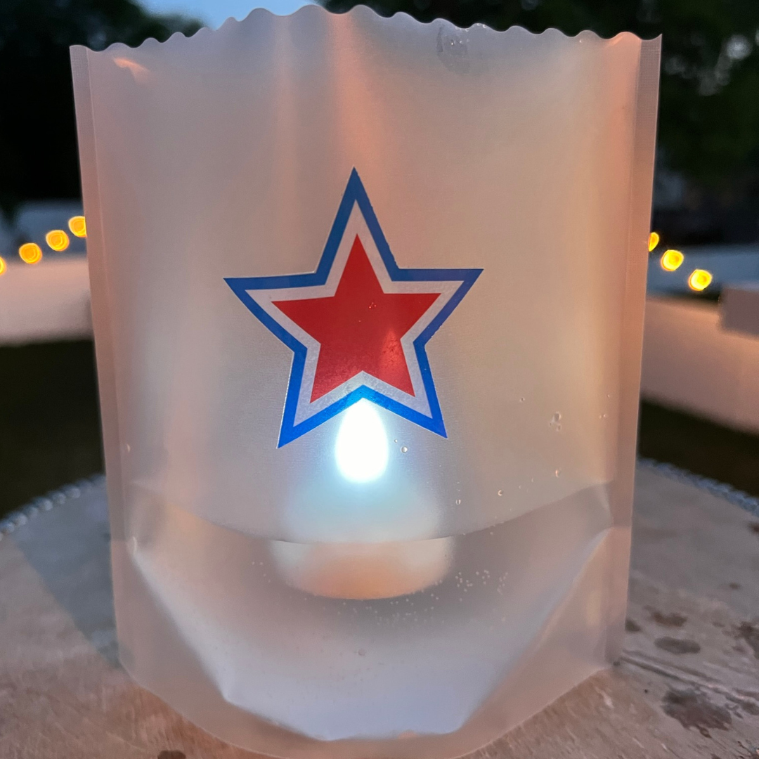 RED WHITE and BLUE STAR Luminaries, Set of 4